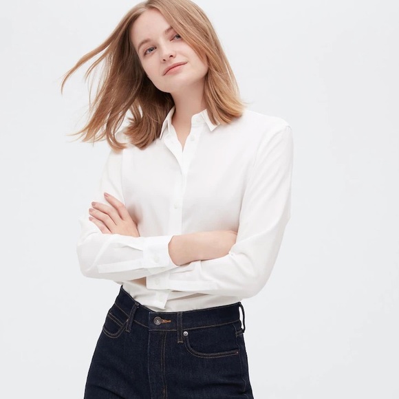 WHITE BUTTON DOWN TOP UNIQLO - Picture 1 of 5
